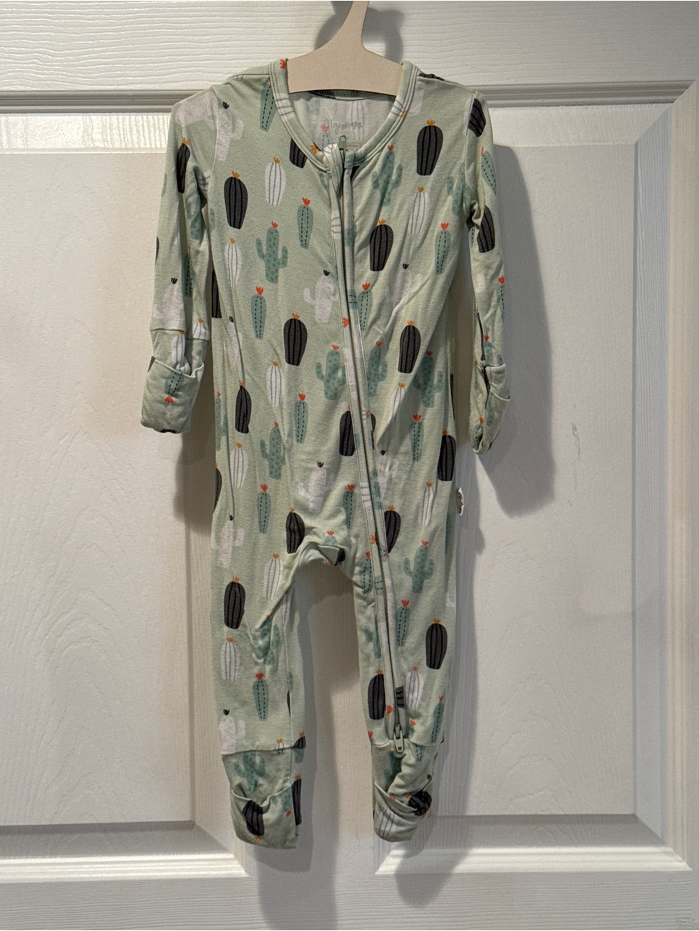 Gigi and Max Green Cactus Print Bamboo One-Piece Footed Pajamas 3-6M